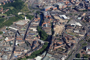 River Don in Sheffield city centre  aerial photo