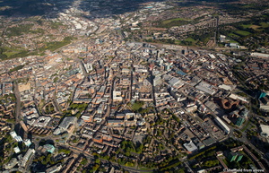 Sheffield city centre ( high altitude ) from the air 
